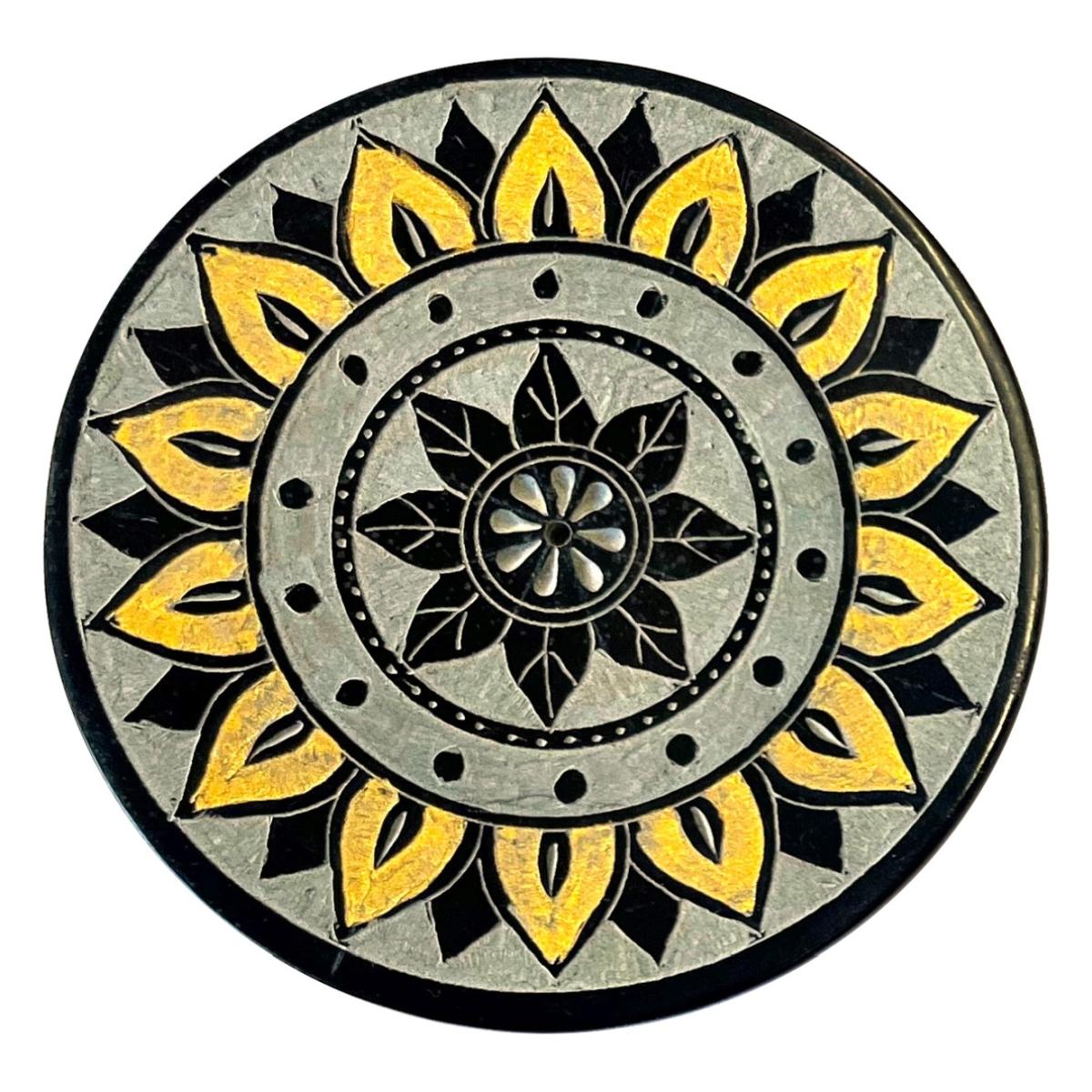 Raeucherstaebchen Halter rund Mandala Blume schwarz gold für Raeucherstaebchen
