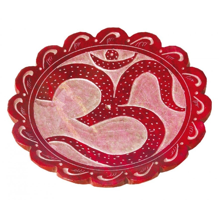 Raeucherstaebchenhalter aus Speckstein rund mit dem Om Symbol