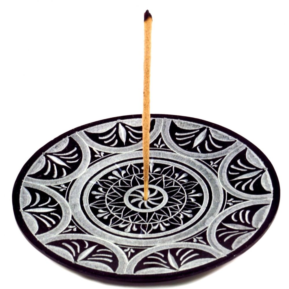Räucherstäbchenhalter schwarz rund Sonnenmandala