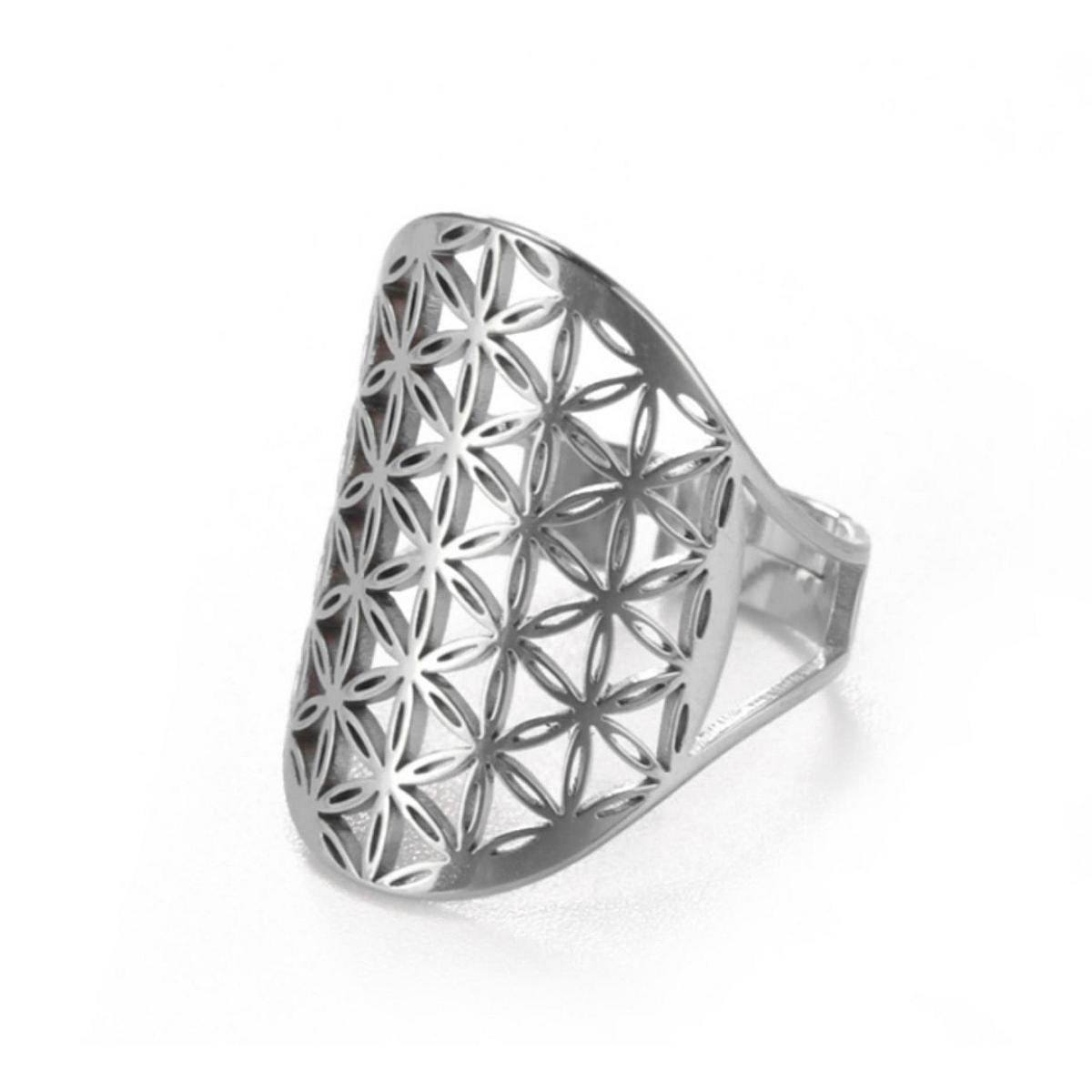 Ring Blume des Lebens aus Edelstahl verstellbar