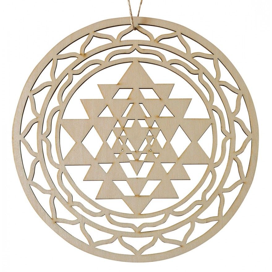 Ornament Shri Yantra aus Holz gelasert 10 cm
