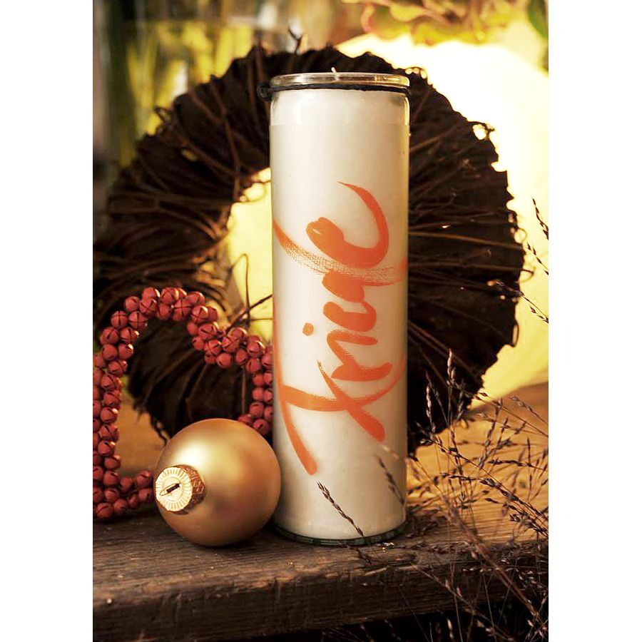 Sign Kerze Friede weihnachtlich dekoriert