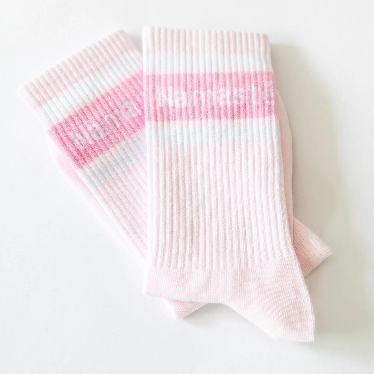 Rosa Namasté Yoga Socken mit pinkem Streifen
