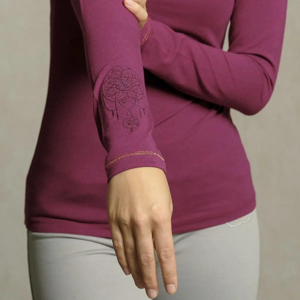 Yoga Shirt Damen Langarm aus Bambusviskose berry Aermel