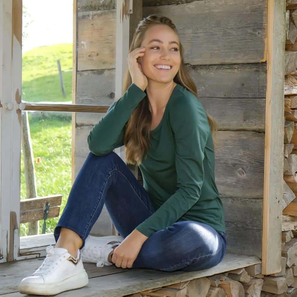 Spirit of Om Yoga Shirt Langarm smaragd Bambus Viskose