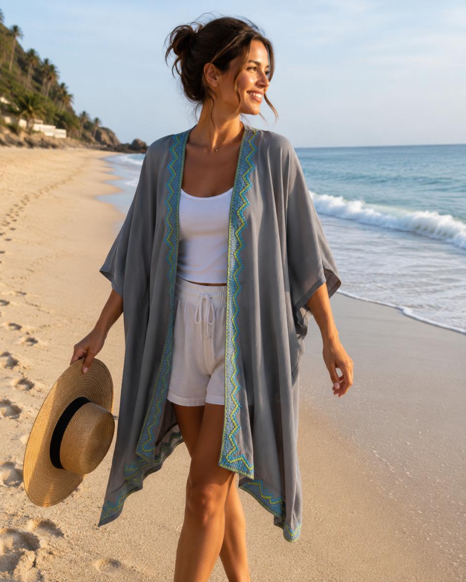Strandkimono grau 