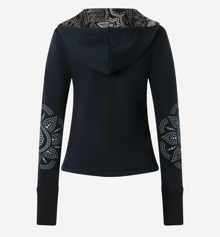 Sweatjacke Maui Nava schwarz mit Mandala Print und Kapuze von Spirit of Om Rueckseite