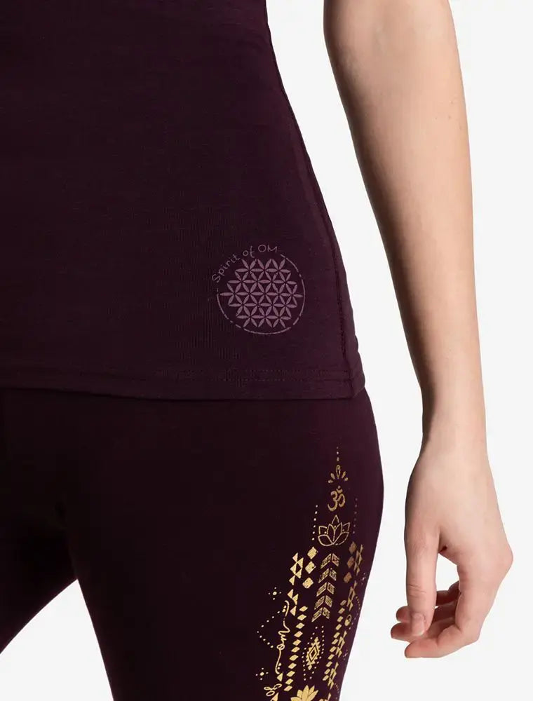 damen tank top aubergine Slim Fit mit der blume des Lebens