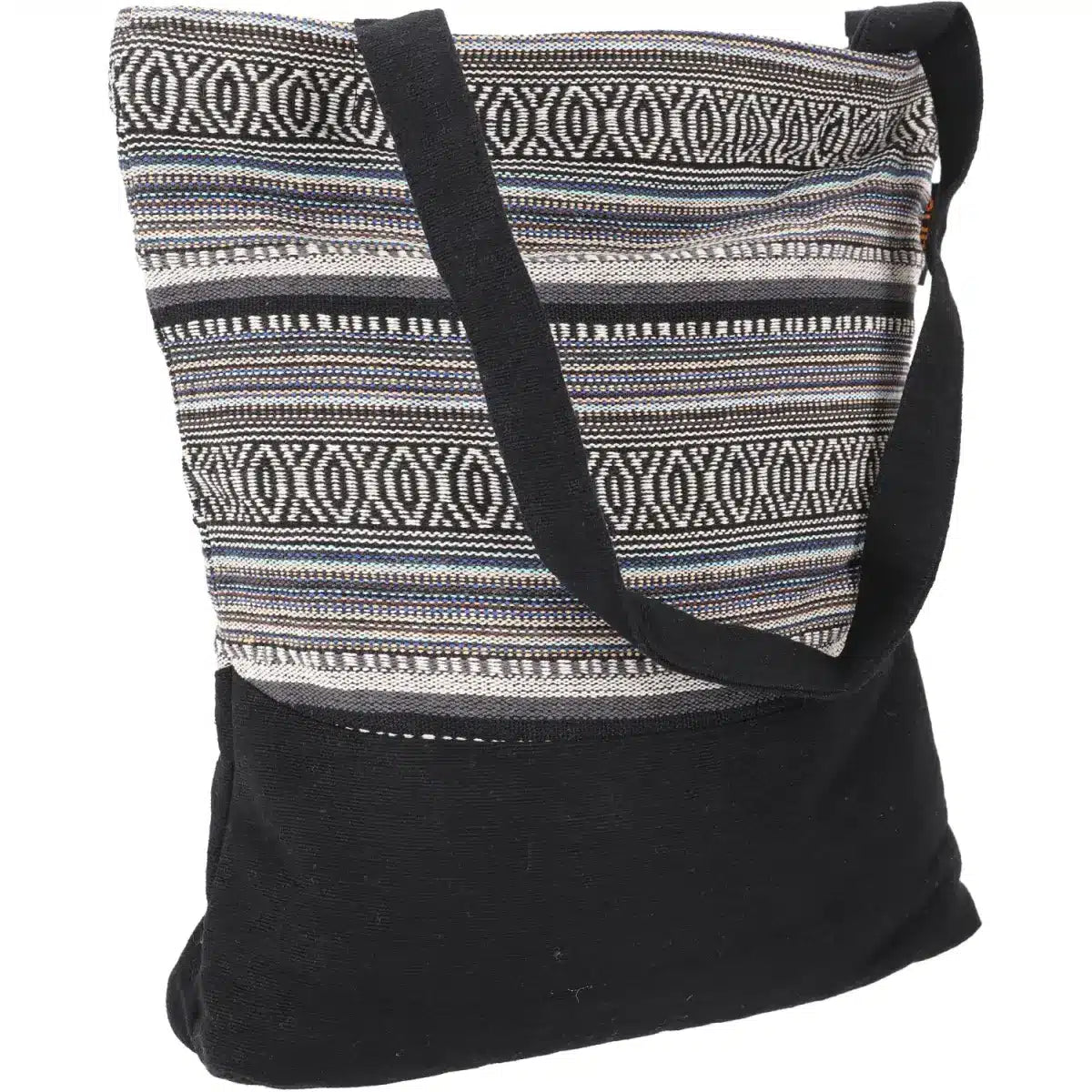 Ethno Tasche schwarz weiss Jutetasche Shopper aus fester Baumwolle