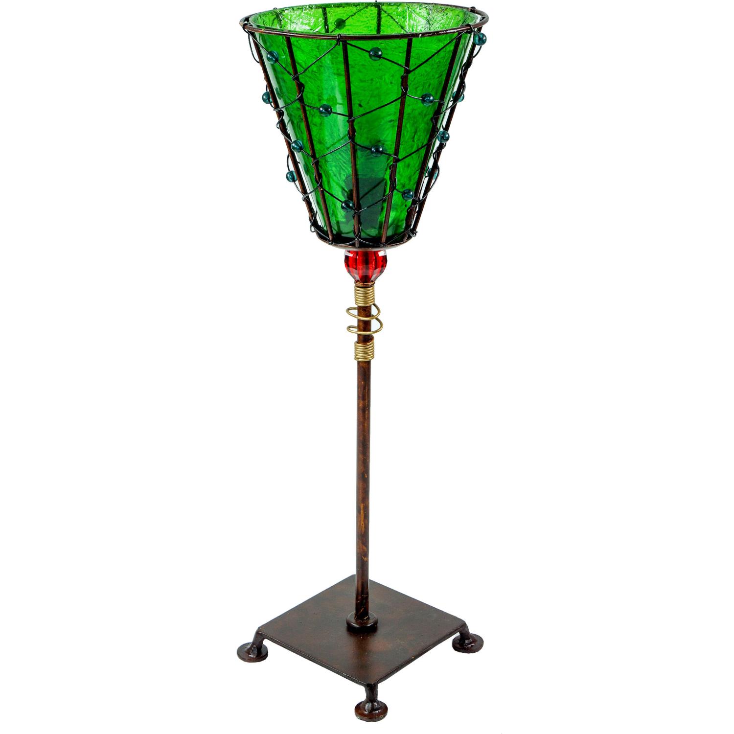 Tischleuchte gruen mit Metallsockel 44cm hoch