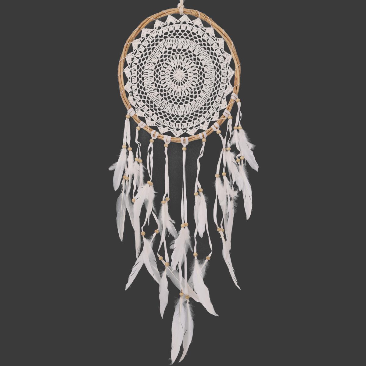 Traumfaenger weiss 32 cm gehaekelt mit Federn aus Bali