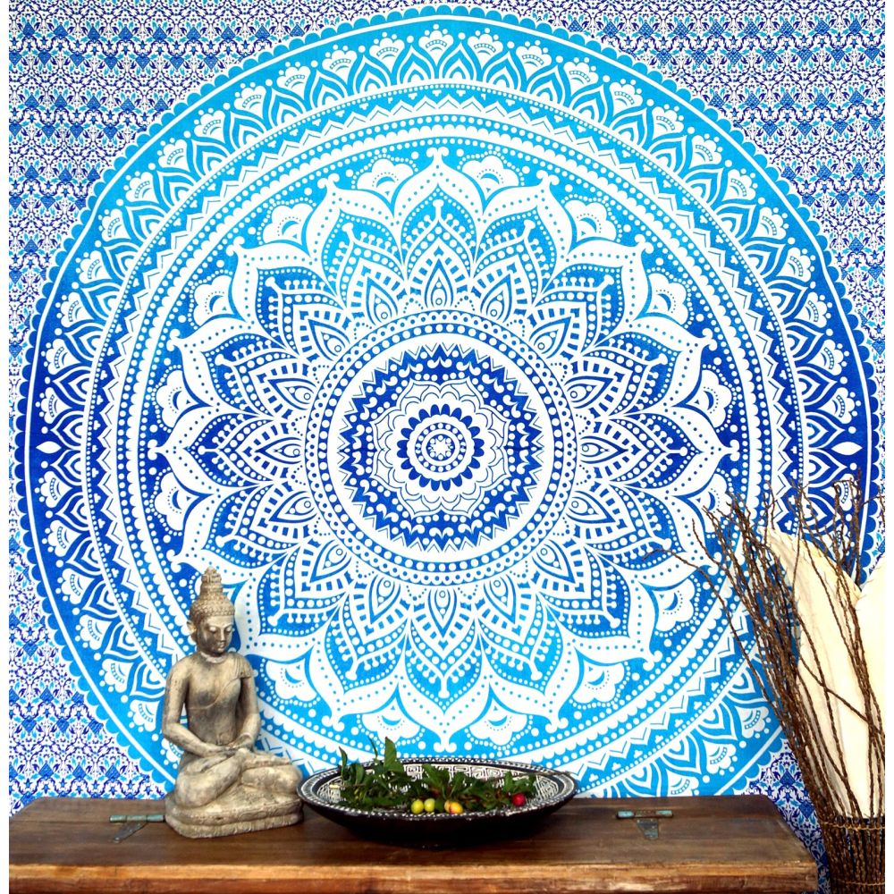 Mandala Wandbehang oder Tagesdecke blau türkis