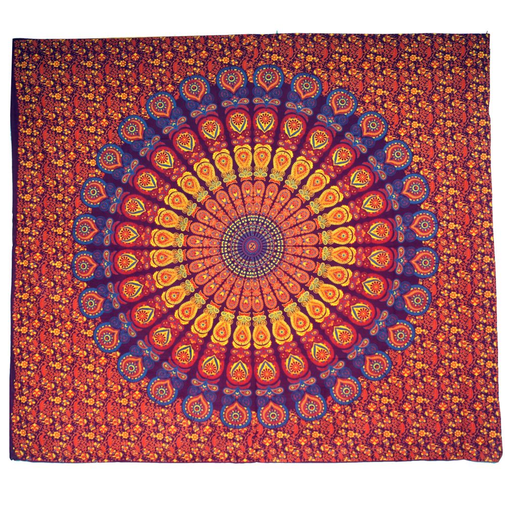 Wandtuch aus Indien in orange, rot, blau