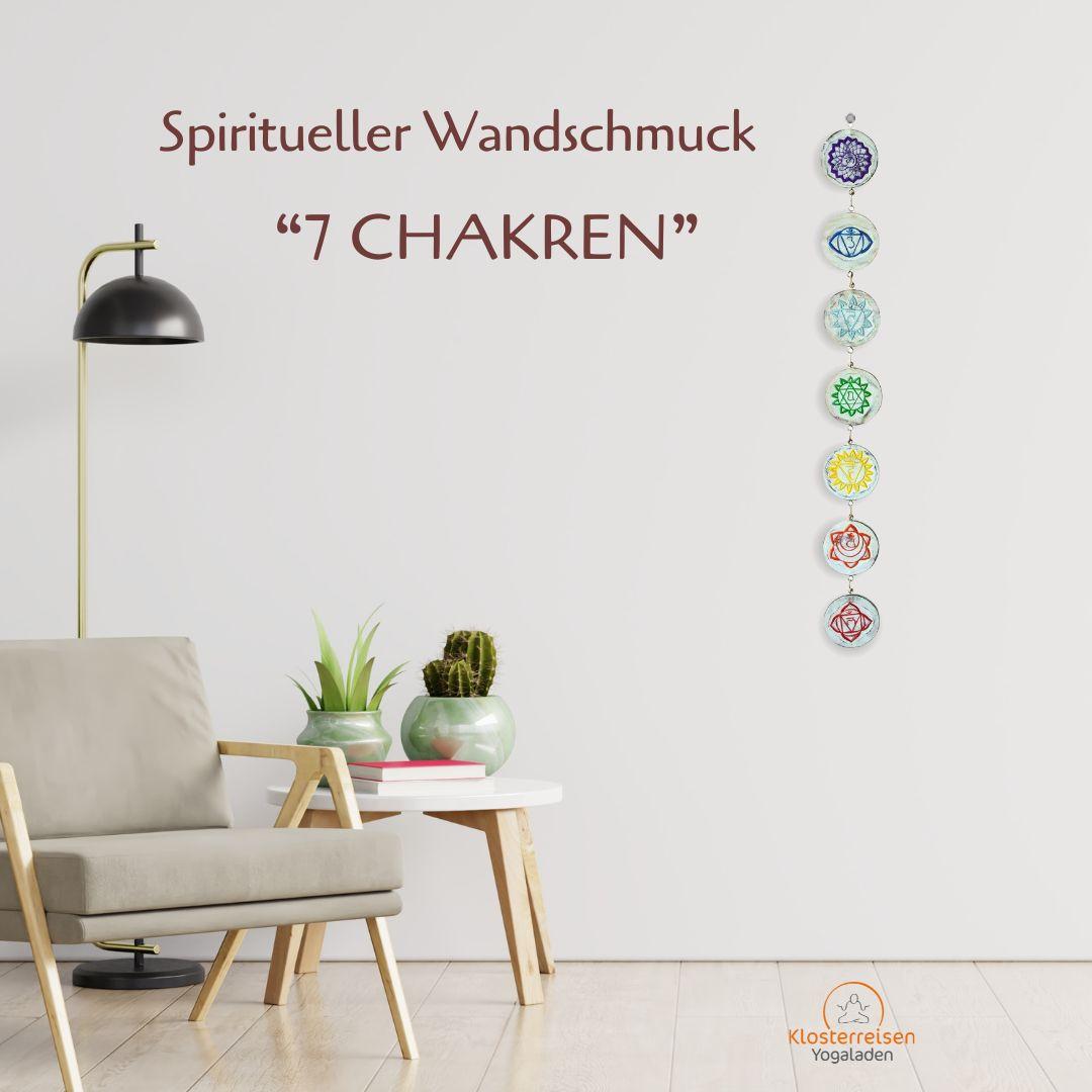 Wandornament 7 Chakren rund auf whitewashed Holz