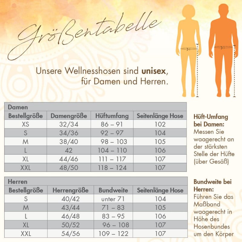 Wellnesshosen Größentabelle