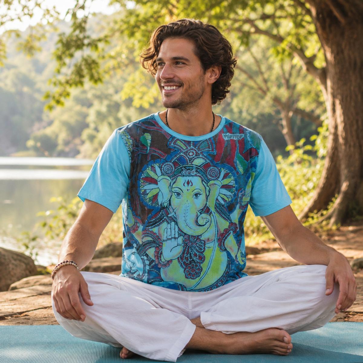 Yoga Shirt Herren Ganesha blau