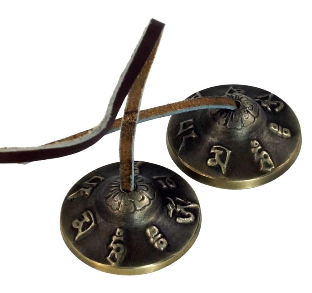 Zimbel Tempelgloeckchen aus Nepal mit den Symbolen Om Mani Padme Hum