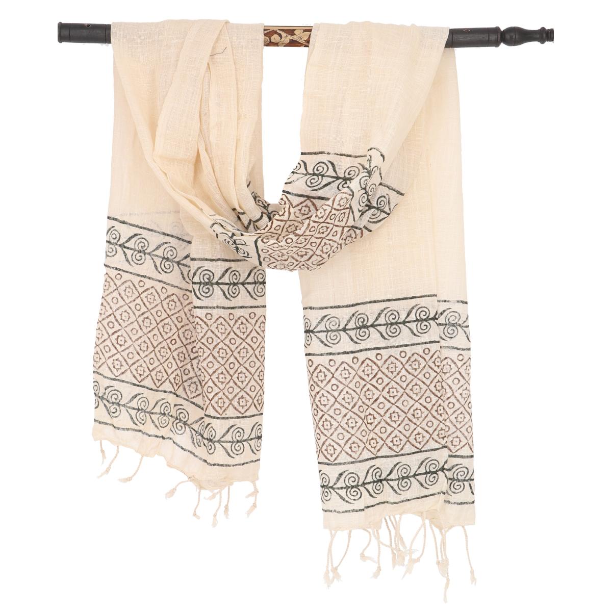 Baumwollschal mit ornamentalen Bordüren und Fransen, 170 × 60 cm