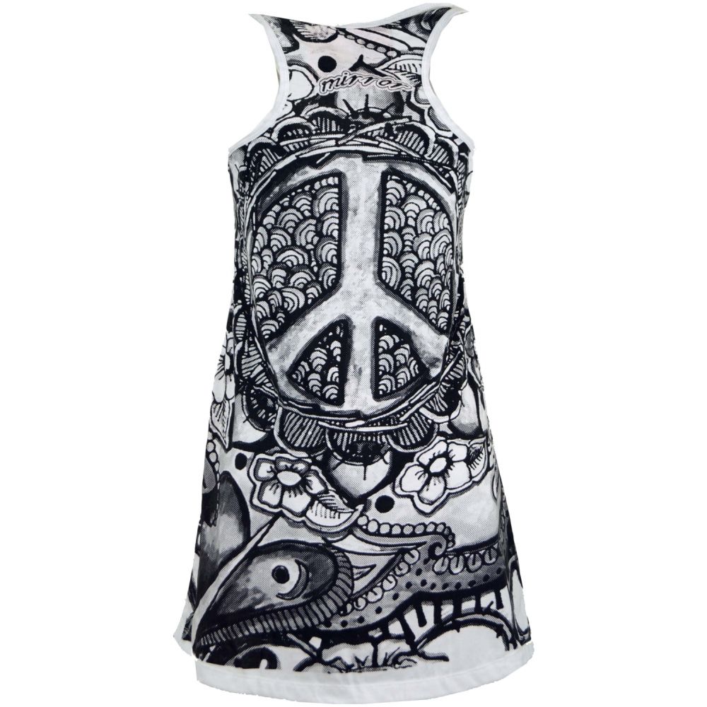 Mirror Top Minikleid mit Peace Zeichen Rückseite in schwarz weiss