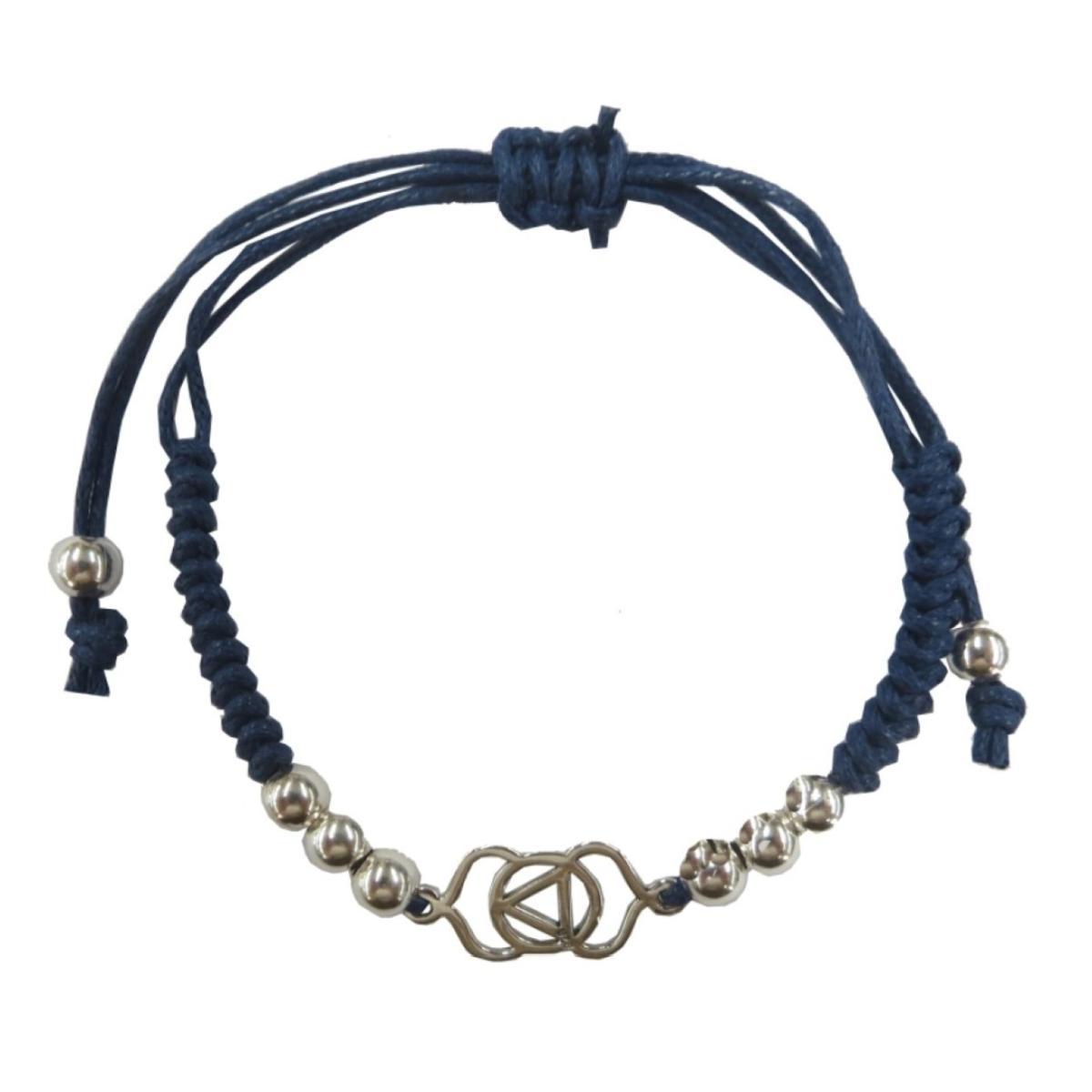 Blaues Stirnchakra Armband Ajna mit verstellbarem Baumwollband und Chakra Anhänger aus 925 Sterling Silber