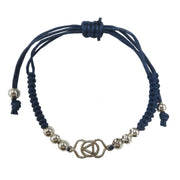 Blaues Stirnchakra Armband Ajna mit verstellbarem Baumwollband und Chakra Anhänger aus 925 Sterling Silber