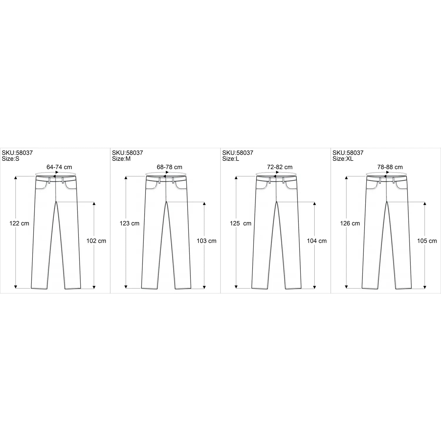 Yogahose mit hohem Bund, Stulpen und Taschen Groessentabelle