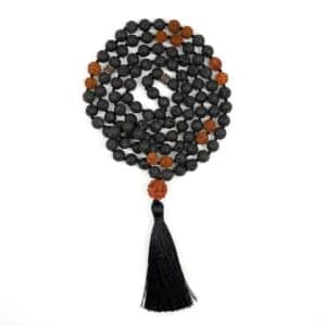 Lava Rudraksha Mala in schwarz rotbraun