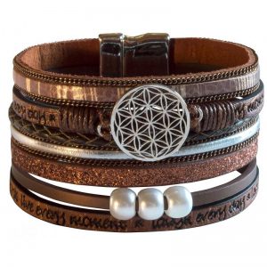 Armband Kunstleder Magnet Blume des Lebens braun