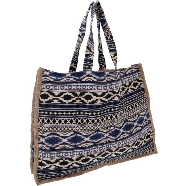 Riesige Boho Strandtasche mit Ethno Muster in blau
