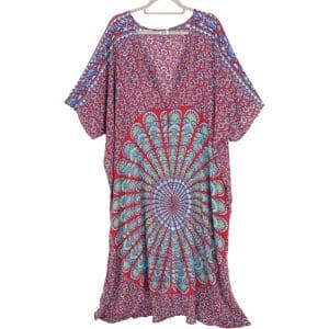 Sommer Kimono Strandkleid in rot blau und Mandala Muster in gruen