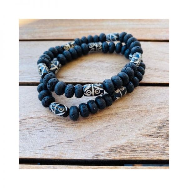 Perlen Armband Herren aus Lava und Kamelknochen