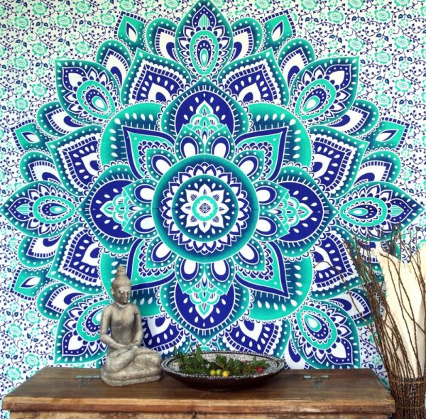 Mandala Wandbehang aus Indien in smaragdgrün