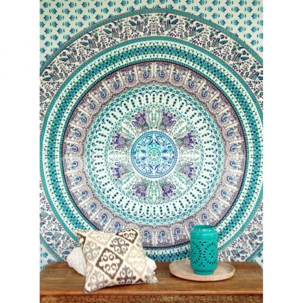 Mandala Wandbehang aus Indien tuerkis