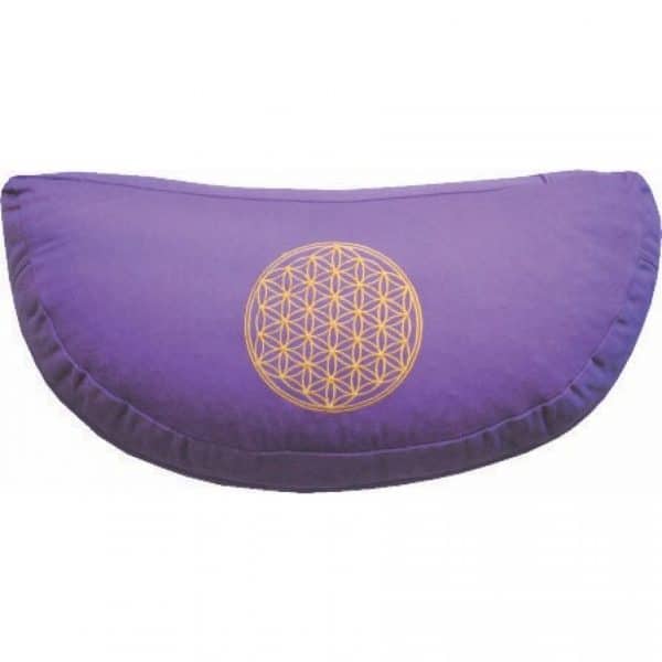 Meditationskissen Halbmond in lila mit Stickerei 'Blume des Lebens'