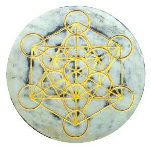 Wandornament Metatron aus Gold auf whitewashed Holz