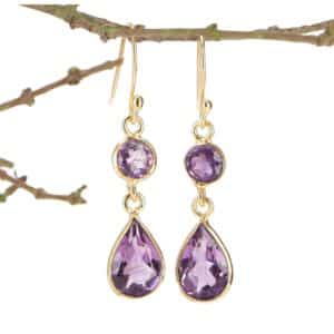 Boho Ohrringe silber vergoldet mit zwei Amethysten pro Seite
