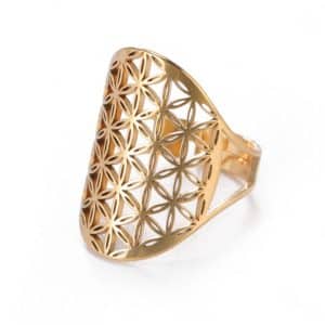 Blume des Lebens Schmuck Ring aus Edelstahl vergoldet und verstellbar