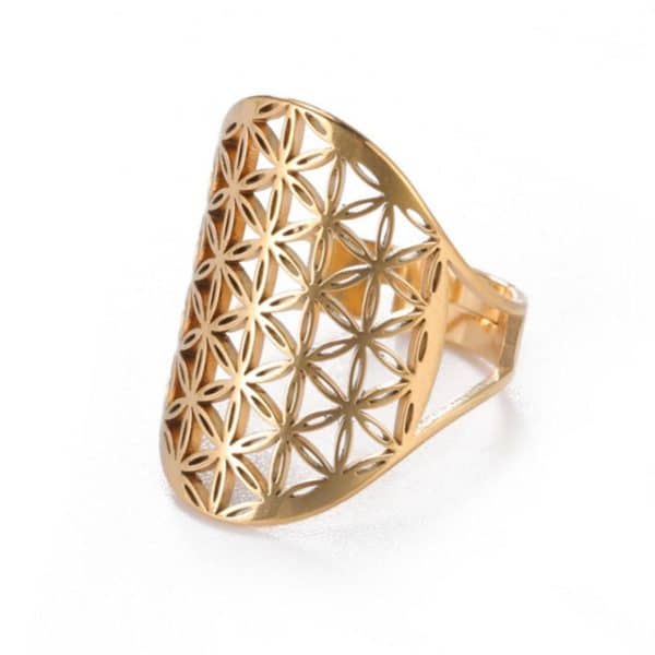 Blume des Lebens Schmuck Ring aus Edelstahl vergoldet und verstellbar
