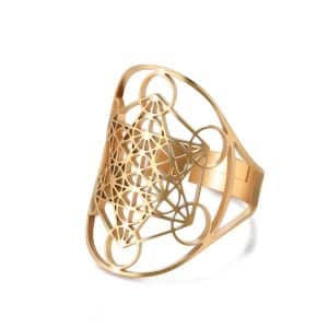 Ring Metatron aus Edelstahl vergoldet und verstellbar