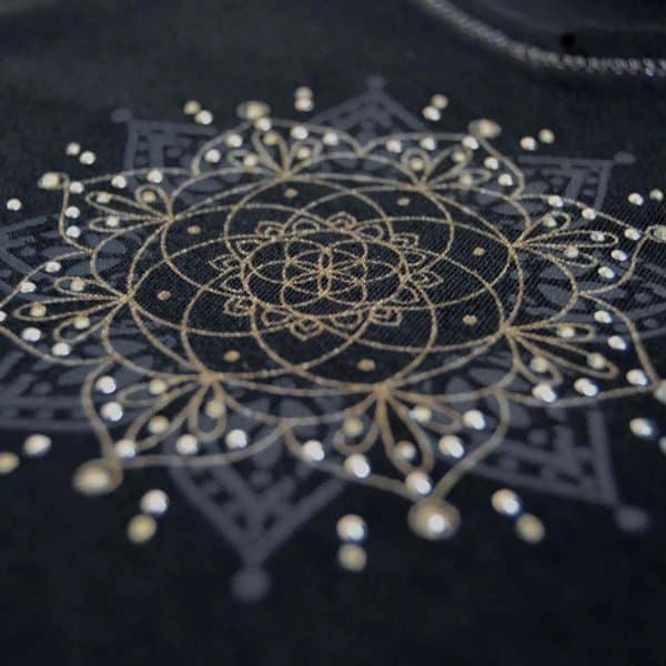 Spirit of Om 3/4 Arm Shirt Blume des Lebens schwarz im Detail