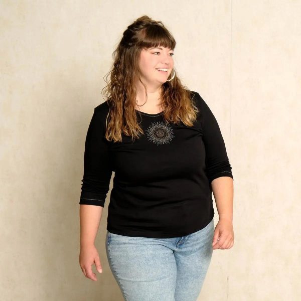 Spirit of Om 3/4 Arm Shirt schwarz mit der Blume des Lebens