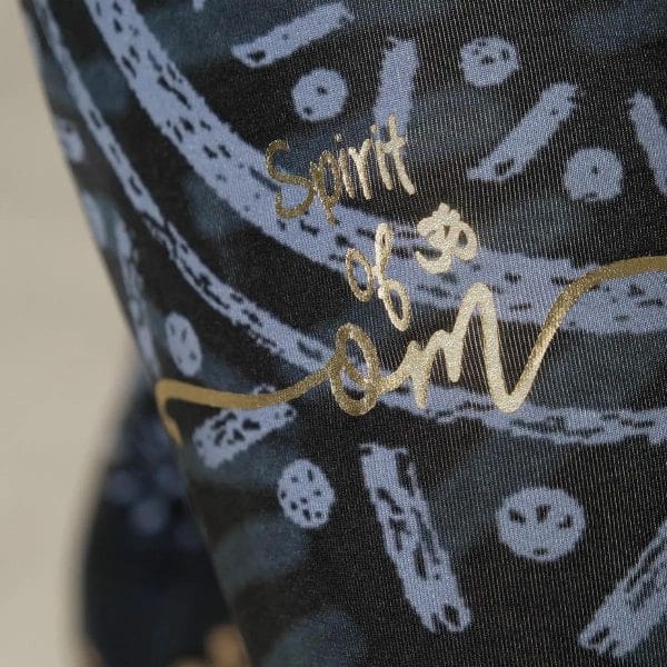 Spirit of Om Yoga Leggings Magic blue mit goldenem Logo Print