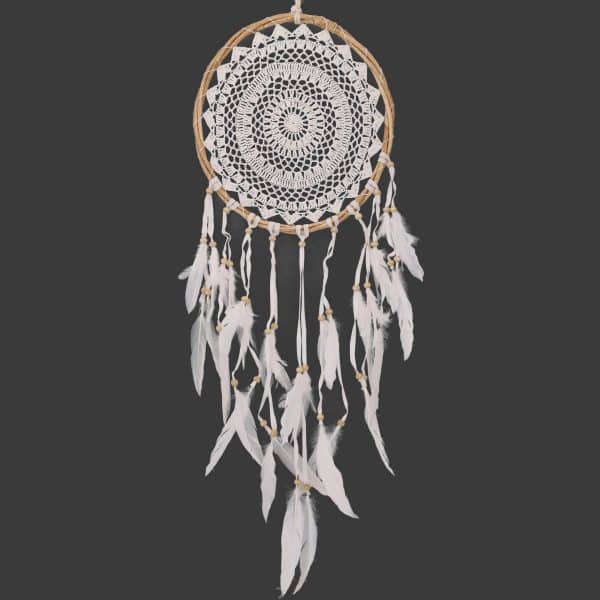 Traumfaenger weiss 32 cm gehaekelt mit Federn aus Bali